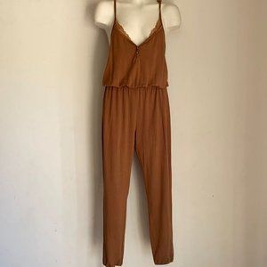 Tan jumpsuit lace trim jogger NWT